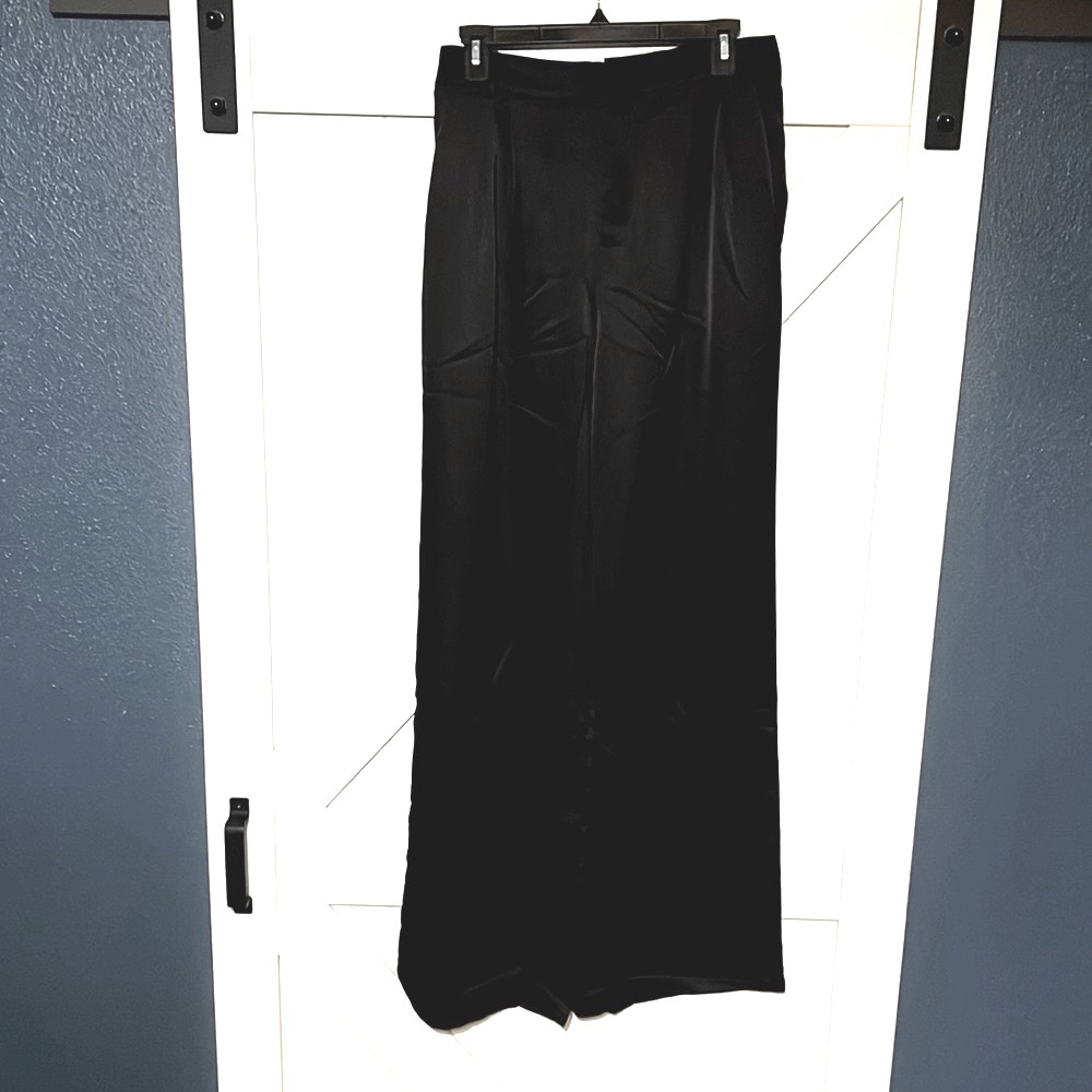 FashionNova Put It Down Satin Trousers Black wide leg NEW with tags